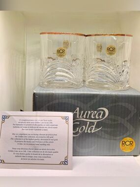 Aurea Gold RCR Crystal Double Old Fashioned Glasses with 24kGold Rim (Set of 4)